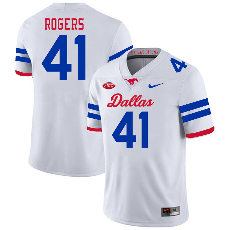 SMU Mustangs #41 Collin Rogers Jersey College Football Uniforms-Dallas White